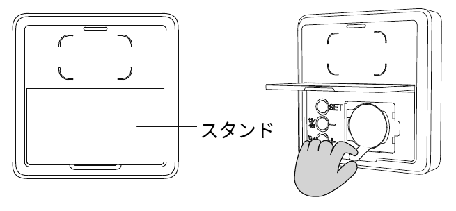 スタンドを開けて電池ぶたを外す